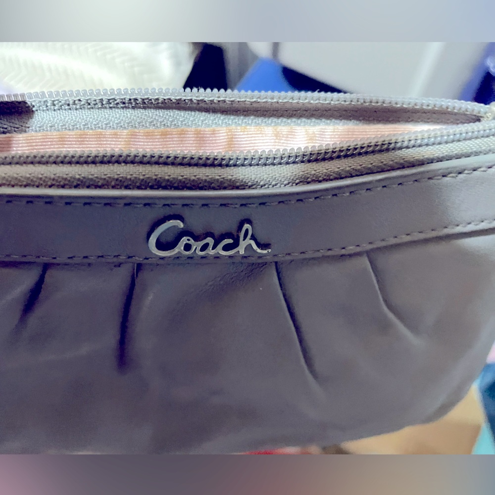 Coach Wristlet, Gray, note discoloration on inside as shown in picture